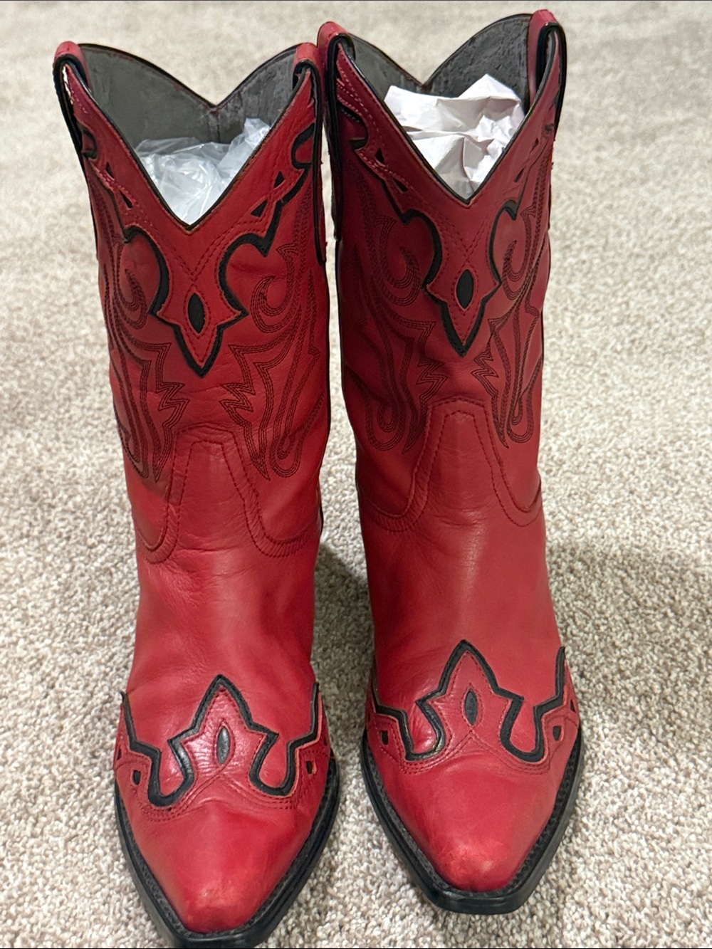 Coldwater Creek Red Leather Western Boots with Black Details - Picture 11 of 11